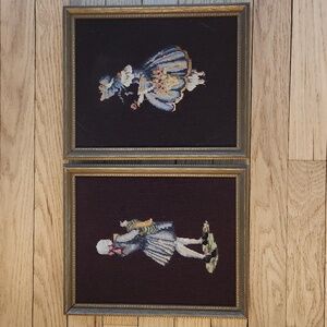 Vintage Framed Needlepoint Wall Art 1 Man and 1 Woman